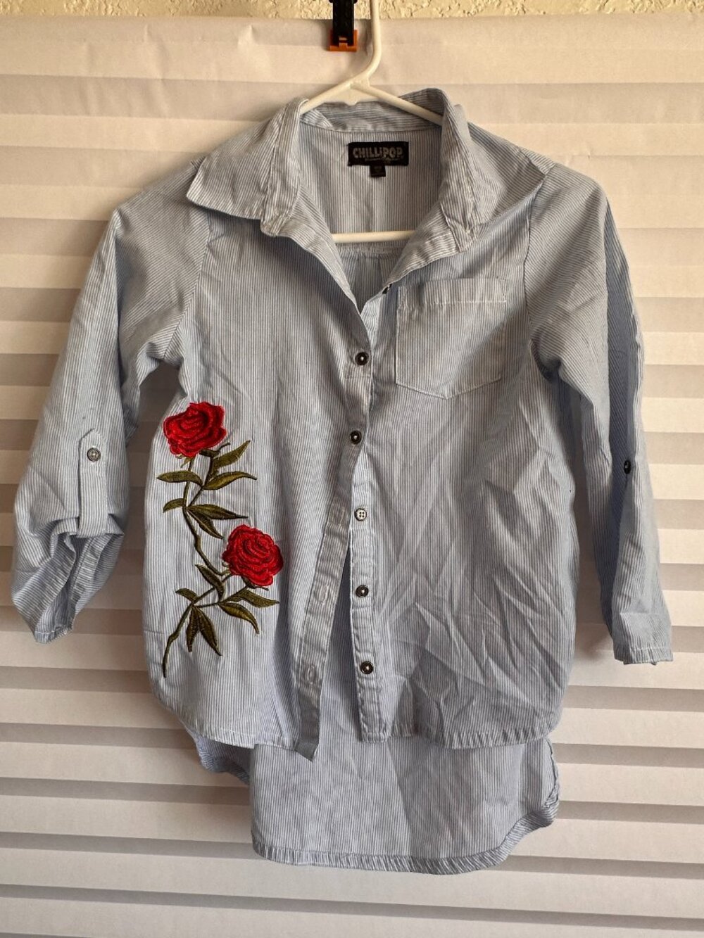Chillipop Girls Embroidered Striped Button Up Blouse Size 10/12